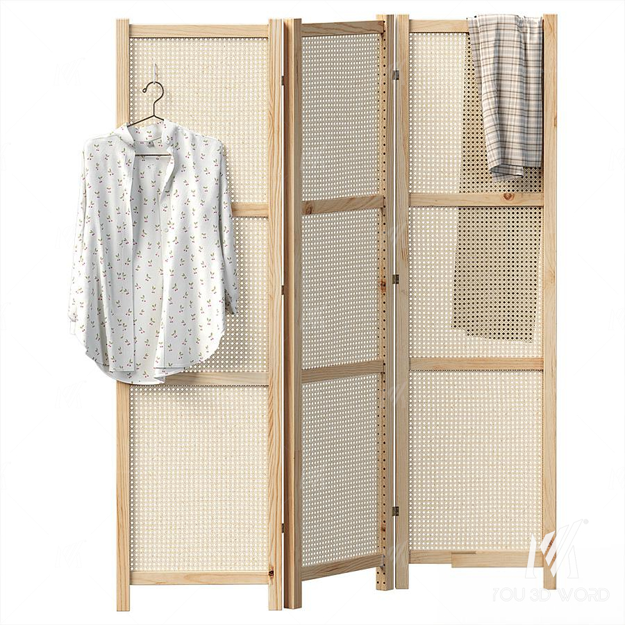 Folding screen with rattan weave